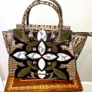 NWT Brahmin Priscilla Satchel patchwork Large brown snakeskin